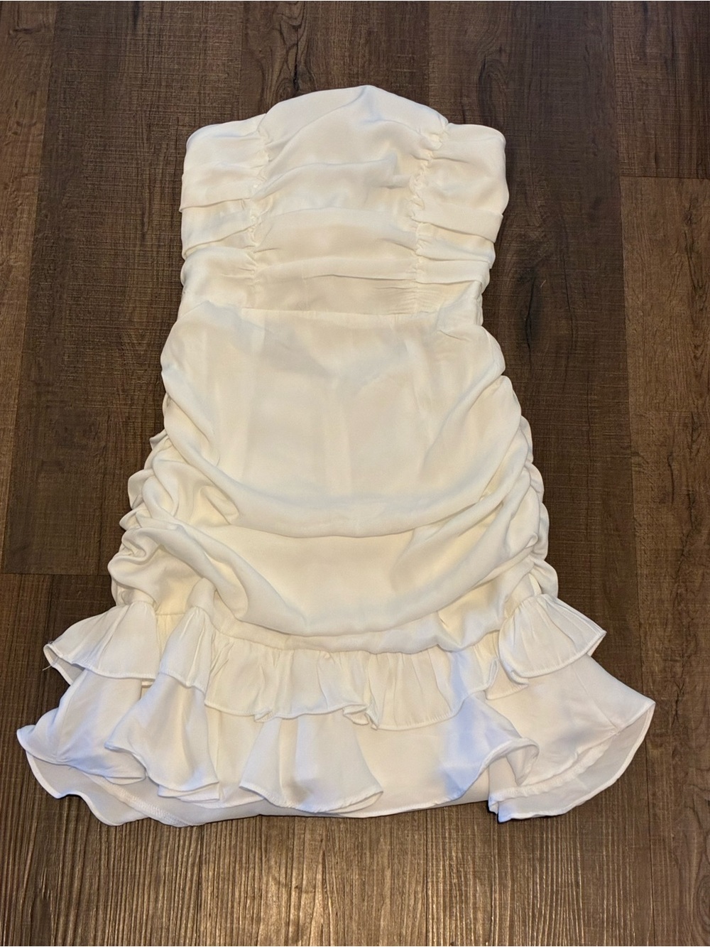 Saints + Secrets White Strapless Ruffled Dress